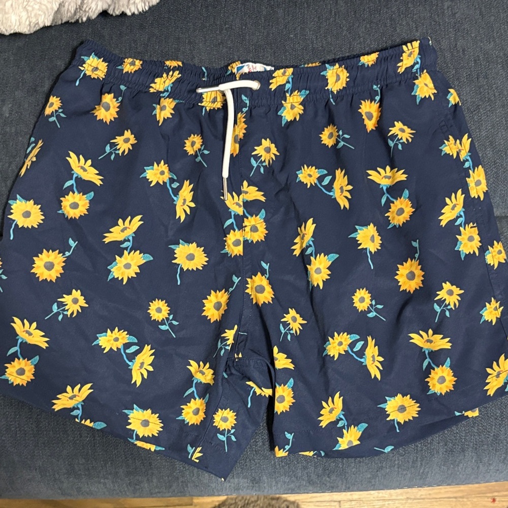 Floral Athletic Men's Shorts - Blue and Yellow